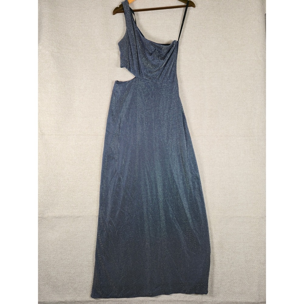 Niki Livas Vintage One Shoulder Metallic Cutout‎ Gown Shimmery Blue Sz 10